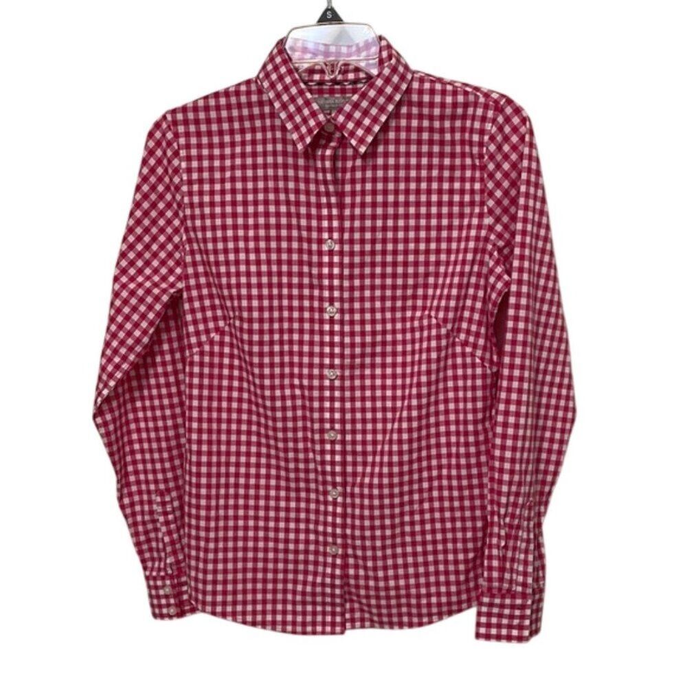 Banana Republic Pink Gingham Non-Iron Fitted Button Up Shirt Womens Size 6
